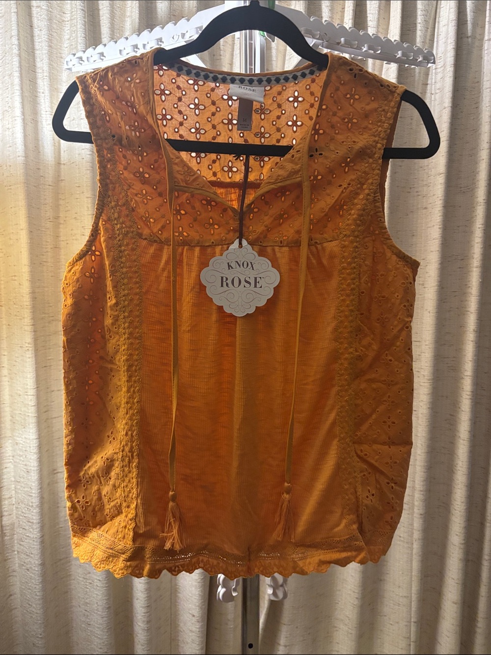 Knox Rose Mustard Yellow Eyelet Tie-Front Tank